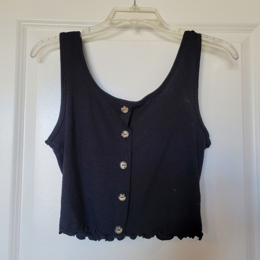 Button Down Crop Top with Ruffles
